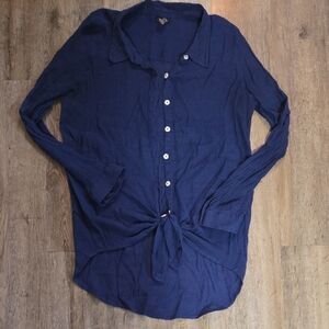 Rue21 Deep Blue Button-Down Shirt with Tie Front